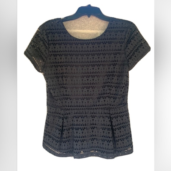 Apt 9 Women's Eyelet Detail Short Sleeve Peplum Flounce Stretch Blouse Black PL - Picture 1 of 8